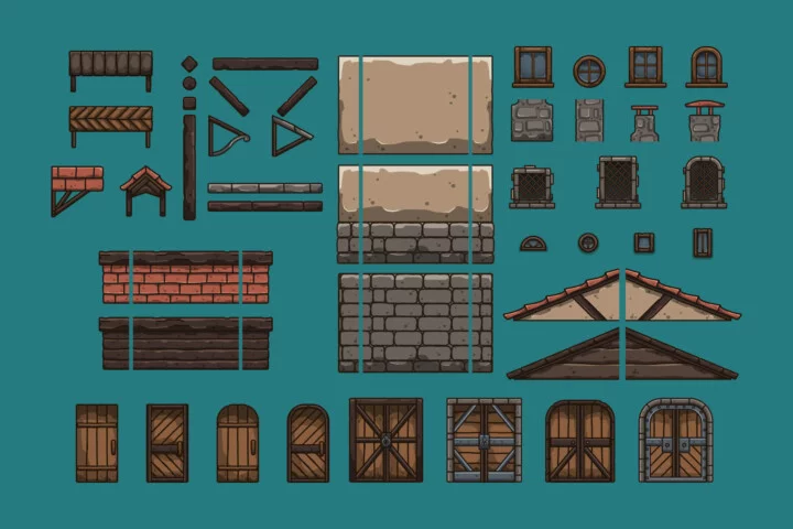 Free Medieval Armory Street Cartoon 2D Tileset
