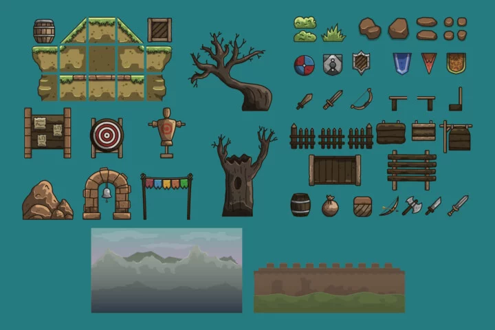 Free Medieval Training Arena 2D Tileset