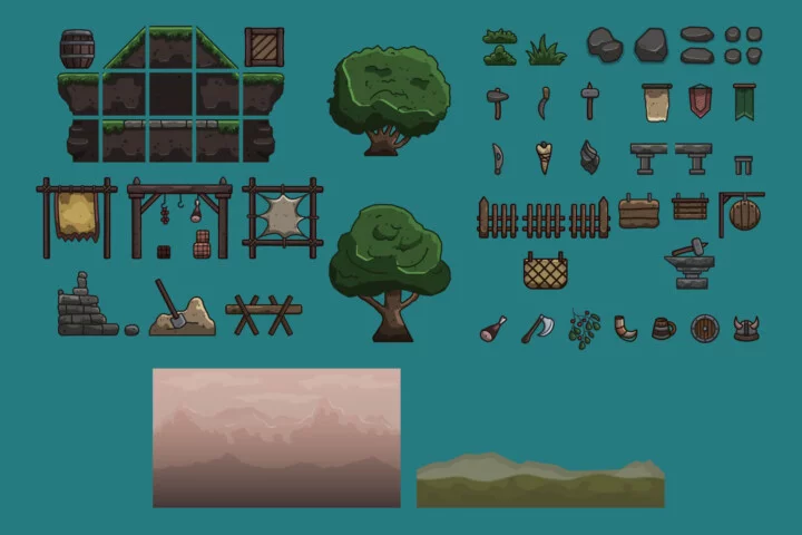 Medieval Craft Quarter Cartoon 2D Tileset