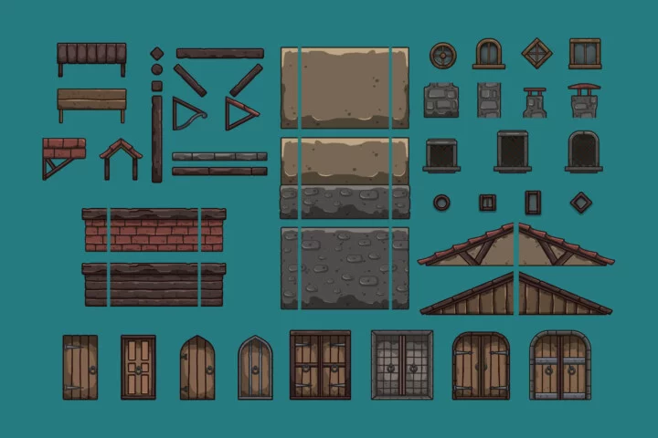 Medieval Craft Quarter Cartoon 2D Tileset