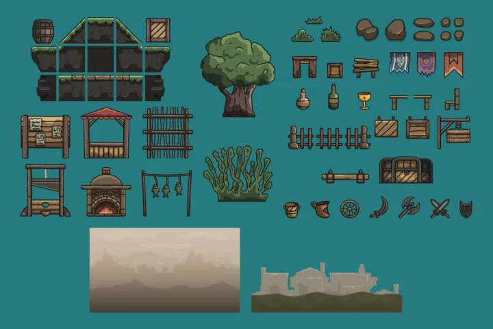 Medieval Mercenary Guild Cartoon 2D Tileset