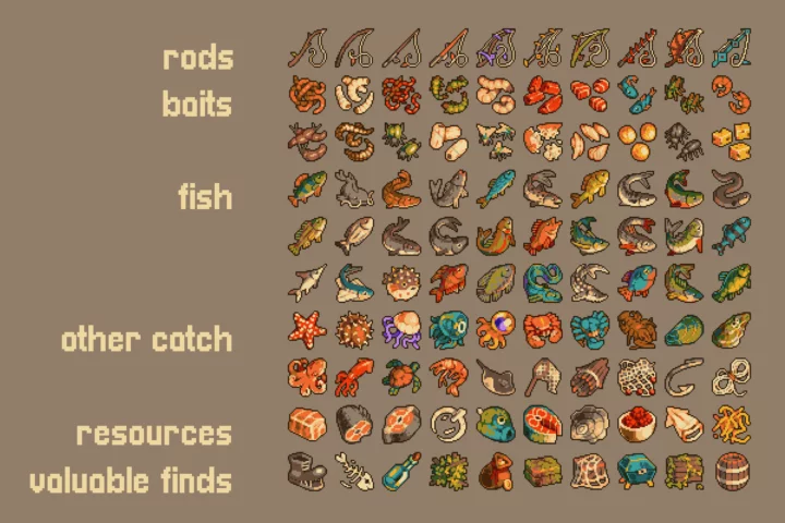 Pixel Art Medieval Fishing 32×32 Icon Pack