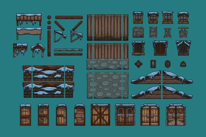 Winter Market 2D Cartoon 128×128 Tileset