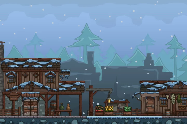 Winter Market 2D Cartoon 128×128 Tileset