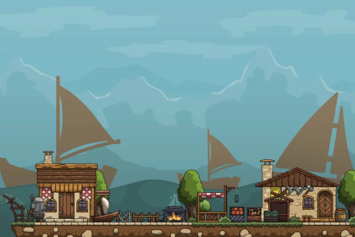 Cartoon Medieval Shipwright 2D Vector Tileset
