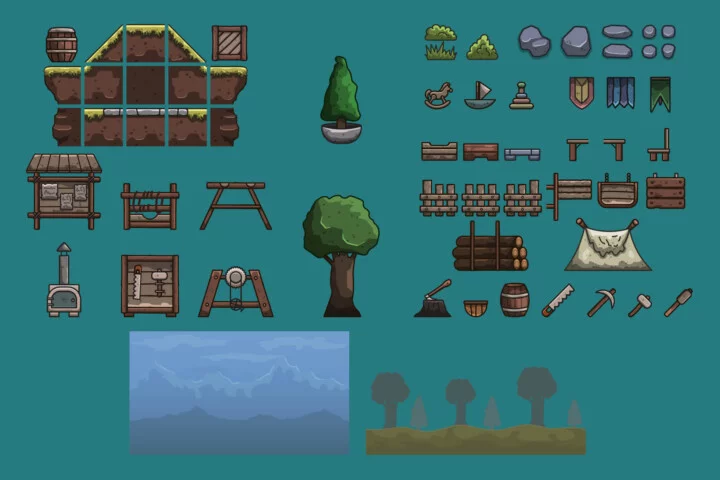 Medieval Carpenters Workshop 2D Game Tileset