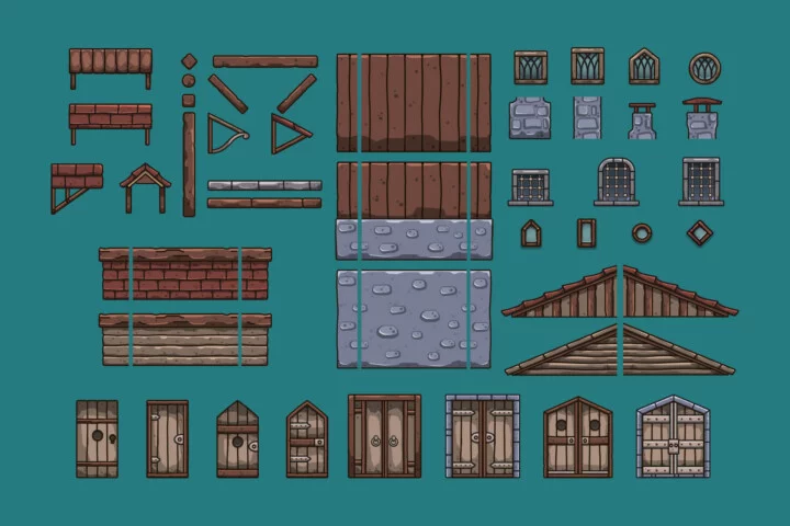 Medieval Carpenters Workshop 2D Game Tileset