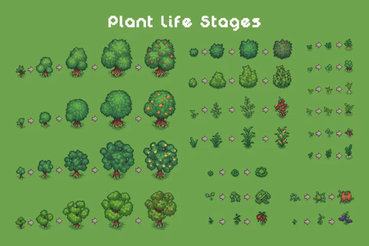 Top-Down Farm with Animals Pixel Art Asset Pack
