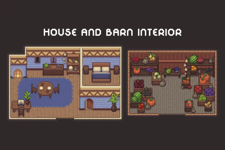 Top-Down Farm with Animals Pixel Art Asset Pack