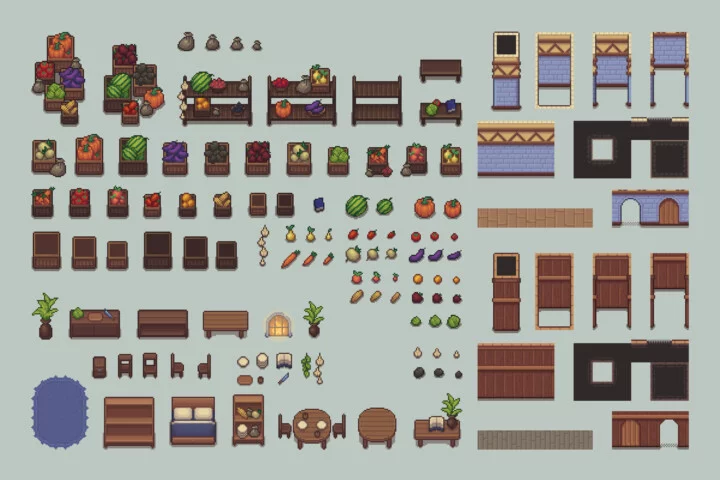 Top-Down Farm with Animals Pixel Art Asset Pack