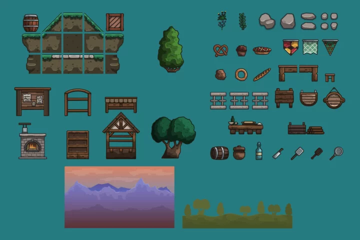 Cartoon Medieval Bakery 2D Game Tileset