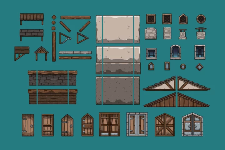 Cartoon Medieval Bakery 2D Game Tileset