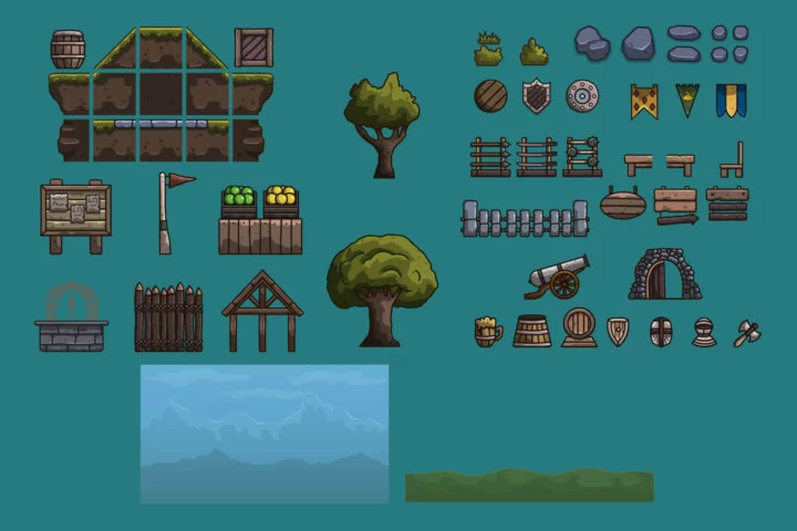 Free Cartoon Medieval Guard Post Vector Game Tileset