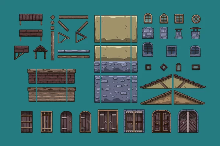 Free Cartoon Medieval Guard Post Vector Game Tileset