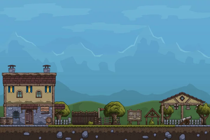 Free Cartoon Medieval Guard Post Vector Game Tileset