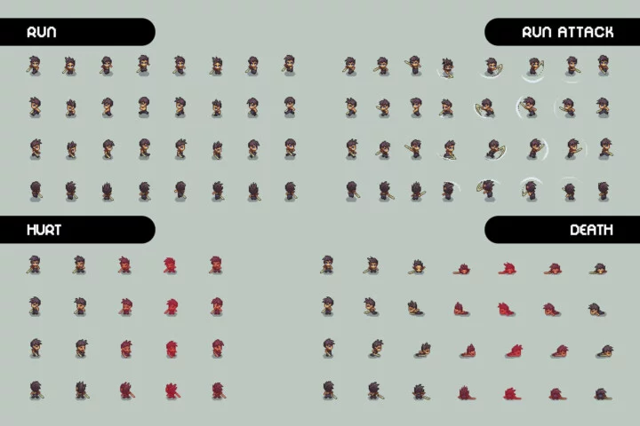 Free Swordsman 1–3 Level Pixel Top-Down Sprite Character