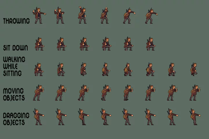 Survival Pixel Character Animated Sprite Sheet Pack 2