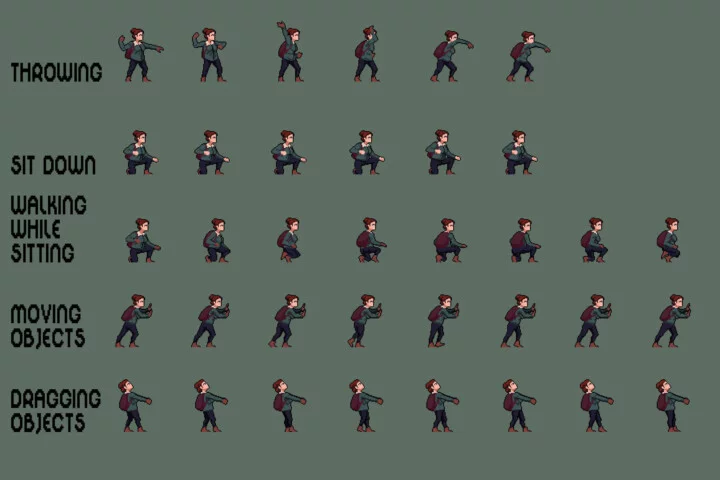 Survival Pixel Character Animated Sprite Sheet Pack 2