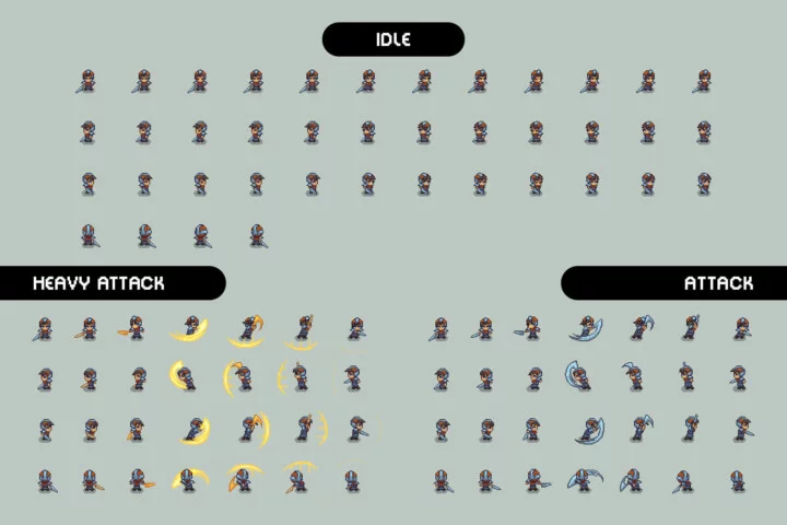 Swordsman Level 4–6 Pixel Character Top-Down Sprite Pack