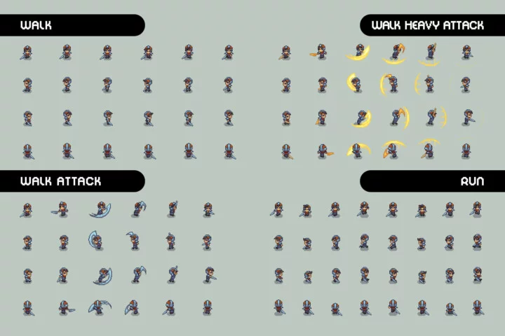 Swordsman Level 4–6 Pixel Character Top-Down Sprite Pack