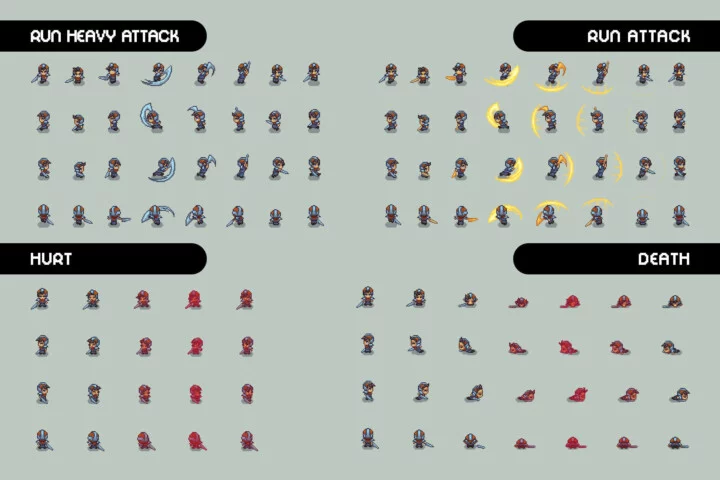 Swordsman Level 4–6 Pixel Character Top-Down Sprite Pack