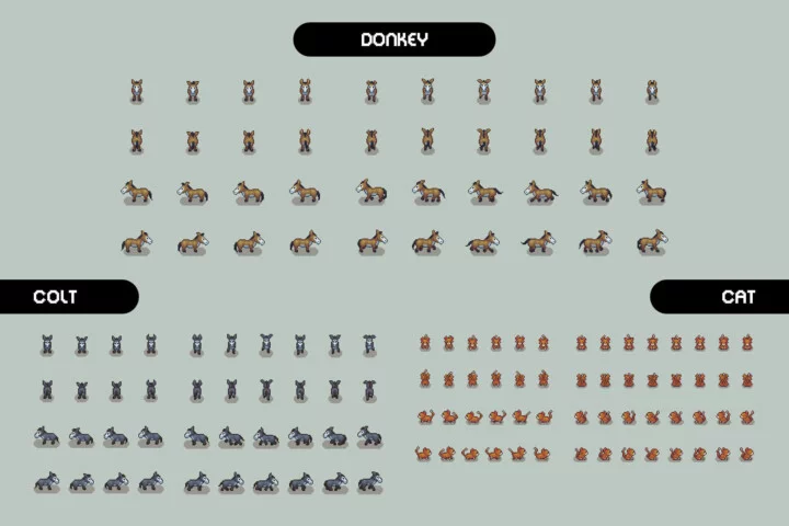 Top-Down Village Farm Animals Sprite Sheet