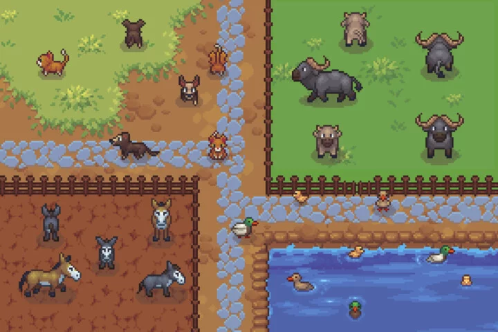 Top-Down Village Farm Animals Sprite Sheet
