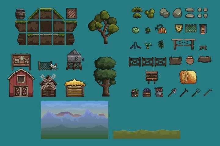 Cartoon Medieval Farm 2D Tileset for Platformer