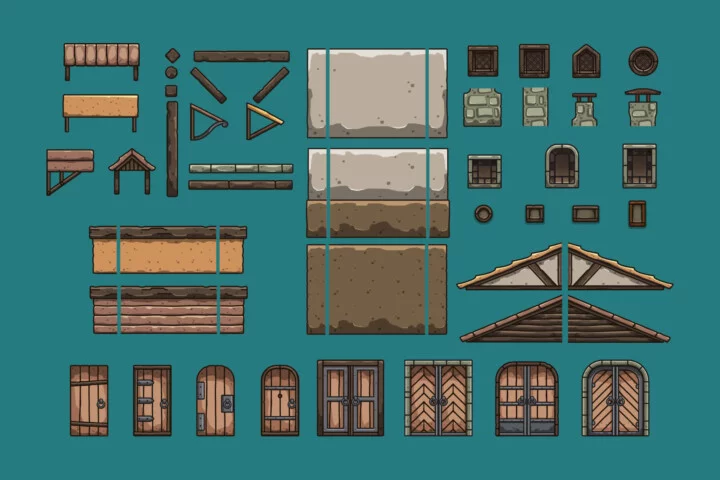 Cartoon Medieval Farm 2D Tileset for Platformer