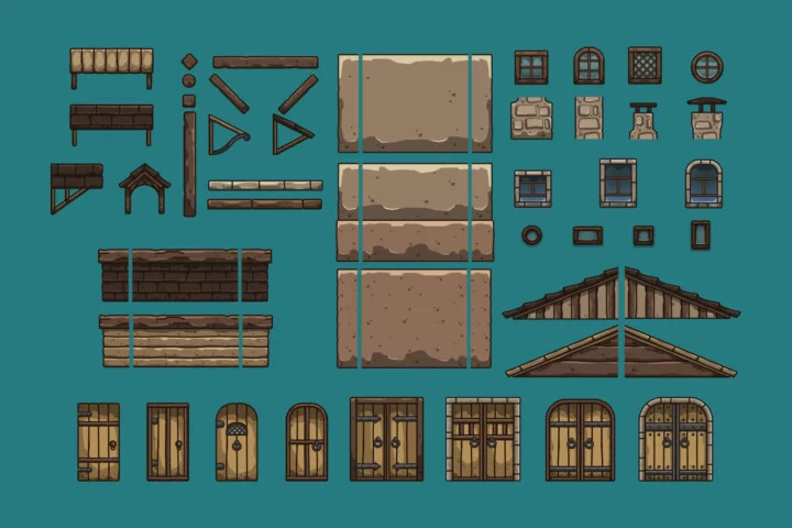 Cartoon Medieval Farm Market Tileset for Platformer
