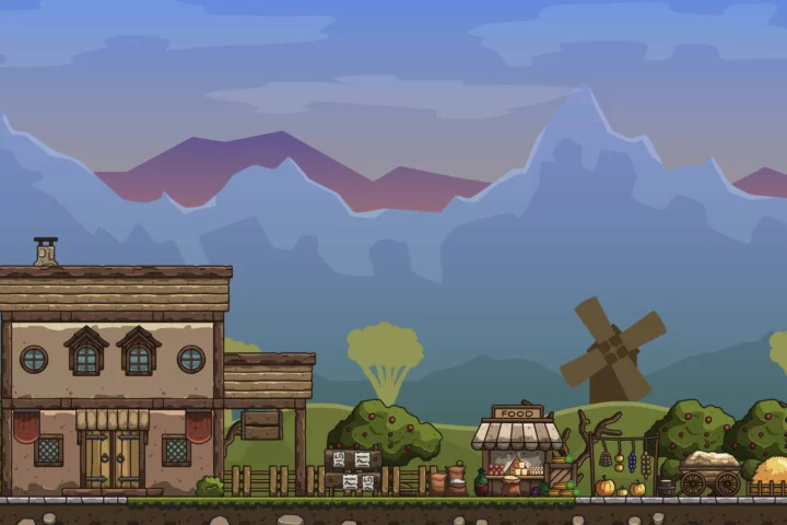 Cartoon Medieval Farm Market Tileset for Platformer