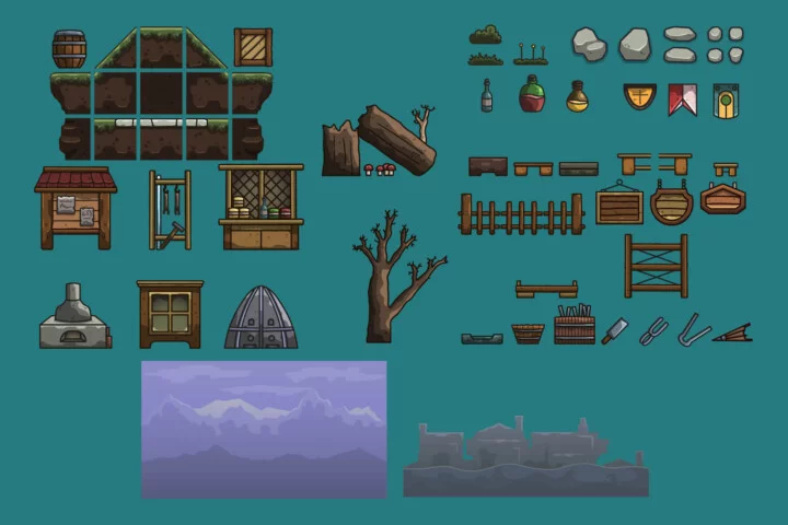 Free Cartoon Medieval Glassmaker Workshop Game Tileset
