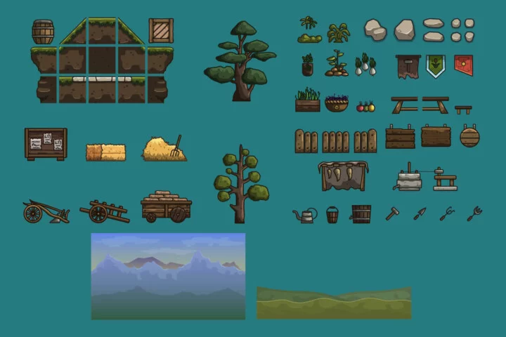 Free Medieval Field Work 2D Tileset for Platformer