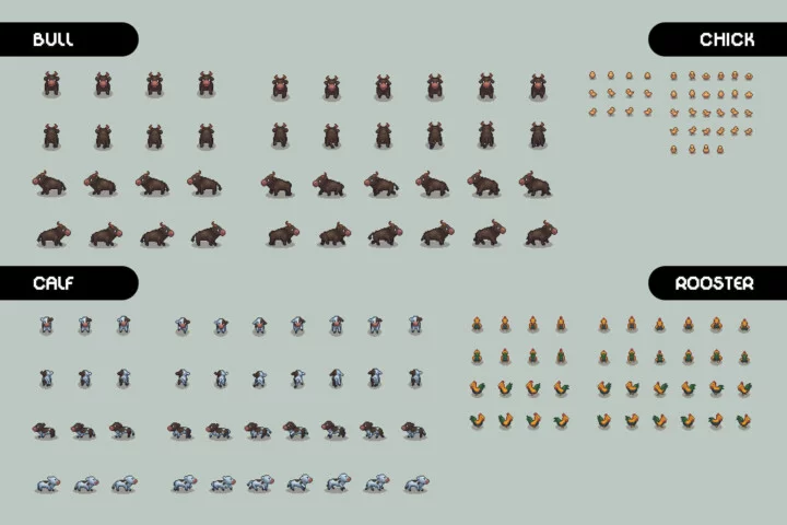 Free Top-Down Animals Farm Pixel Art Sprites