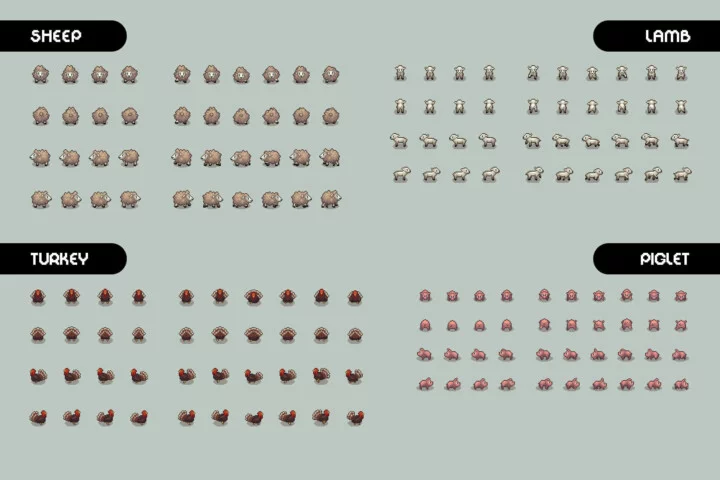 Free Top-Down Animals Farm Pixel Art Sprites
