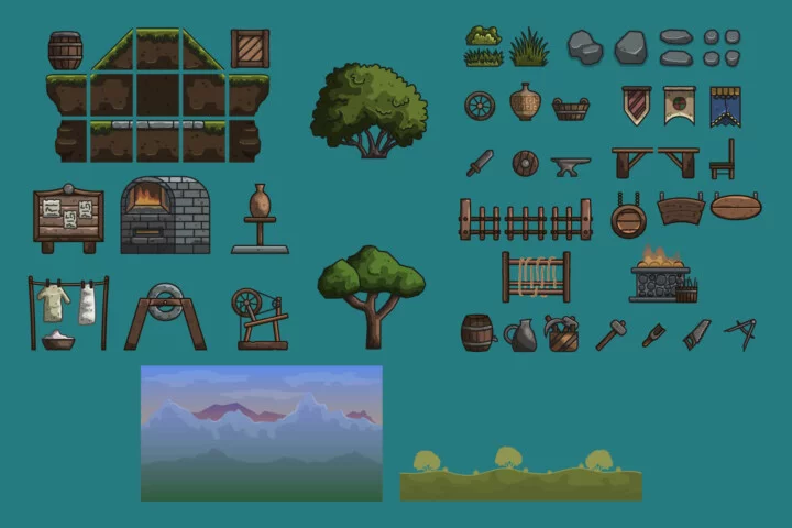 Medieval Workshop Workers 2D Tileset for Platformers