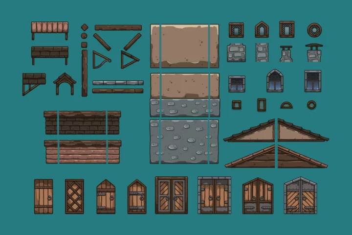 Medieval Workshop Workers 2D Tileset for Platformers