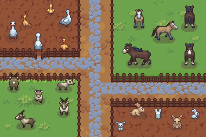 Top-Down Cute Farm Animals Pixel Sprite