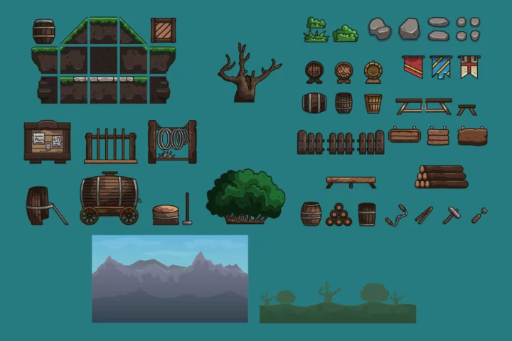 Medieval Cooper Workshop 2D Game Tileset