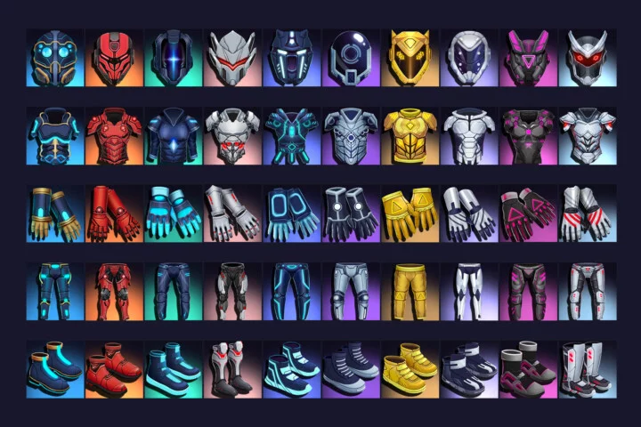 50 Cyberpunk Gear Icons Pack 2 for Game UI