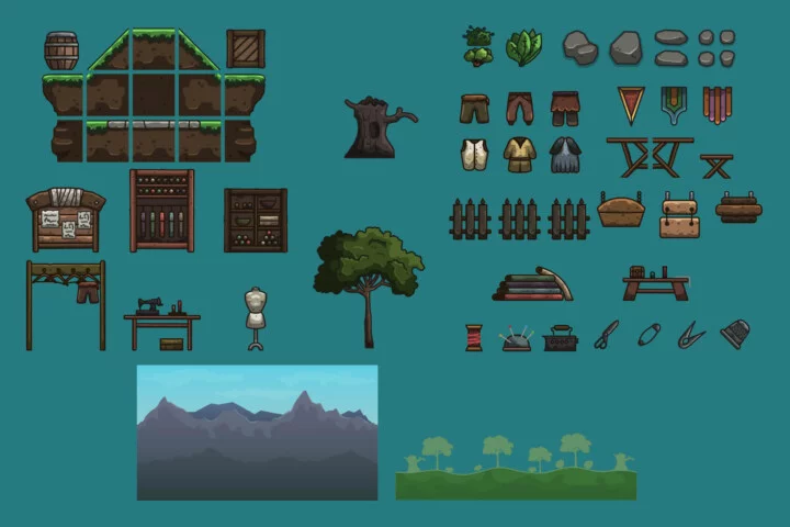 Cartoon Medieval Tailor Workshop 2D Game Tileset