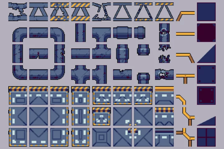Free Factory Pixel Art 32×32 Tileset for Cyberpunk