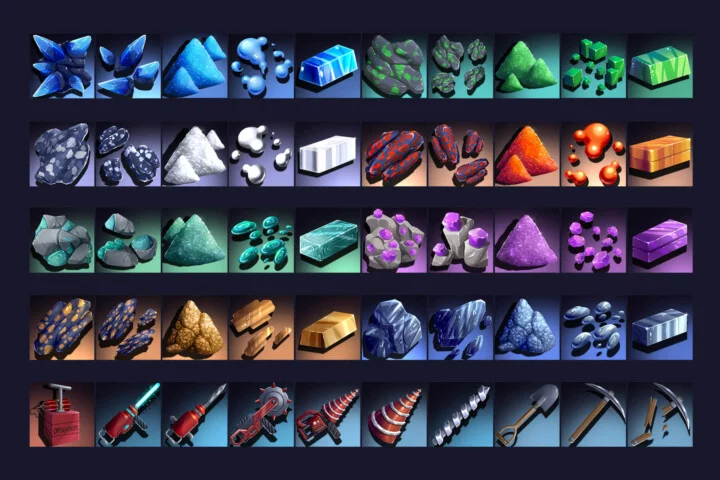 Minerals, Metals and Mining Tools Cyberpunk Icon Pack