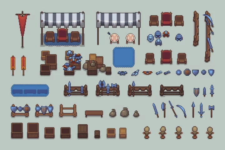 Pixel Art Training Arena Tileset for RPG Games