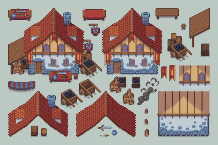Pixel Blacksmith House Interior and Exterior Assets