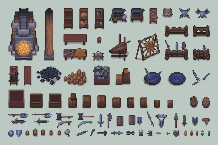 Pixel Blacksmith House Interior and Exterior Assets