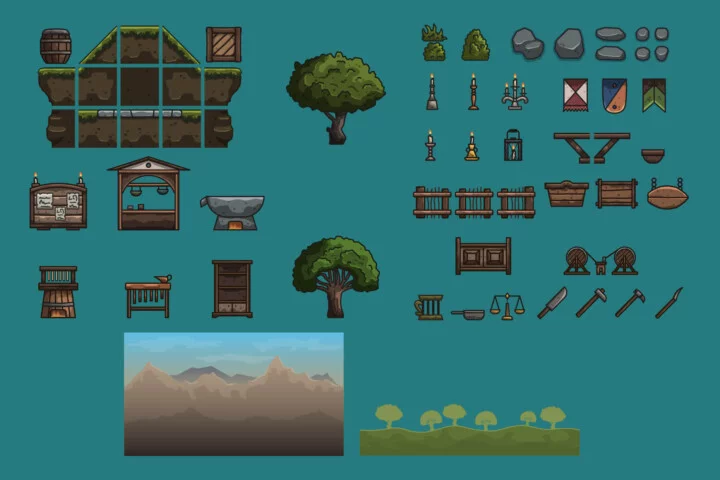 Cartoon Medieval Candlemaker 2D Game Tileset