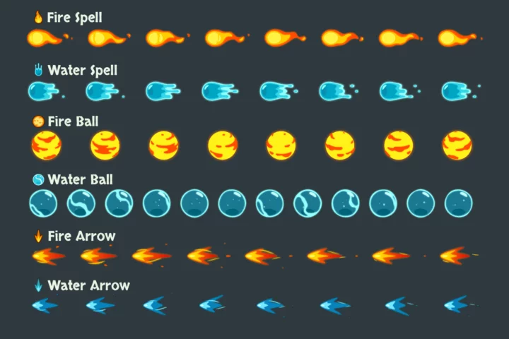 Free Water and Fire Magic Sprite Vector Pack