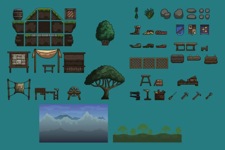 Medieval Cobbler Stall 2D Game Tileset