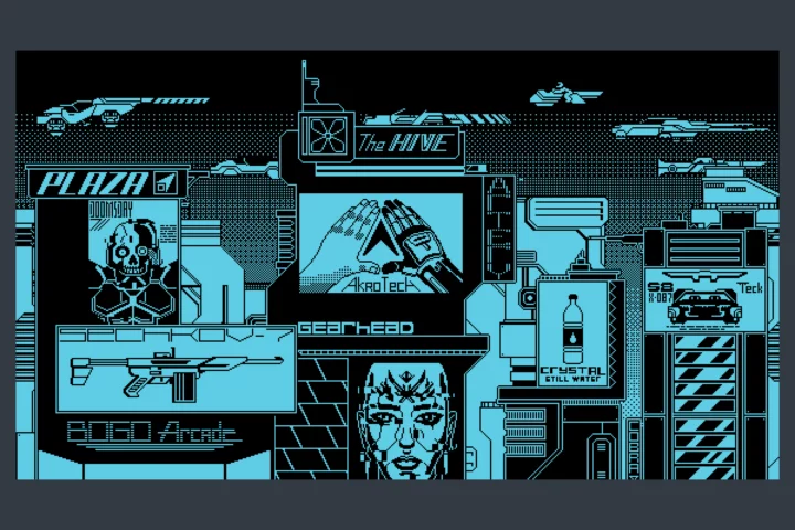 1-Bit Cyberpunk City Night Pixel Backgrounds